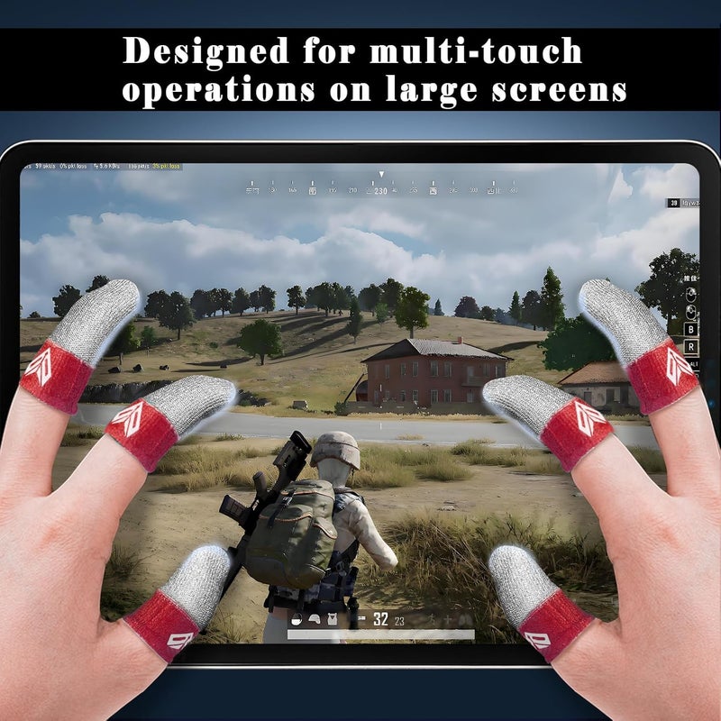 LAYASIMON 6PCS Gaming Finger Sleeves. 0.29MM Silver Fiber, Anti Sweat, Extremely Thin,Breathable Touchscreen dedales Gamer Finger Cover Thumb Sleeve Fit Phone Game Tablet Devices. (Red) - Image 5